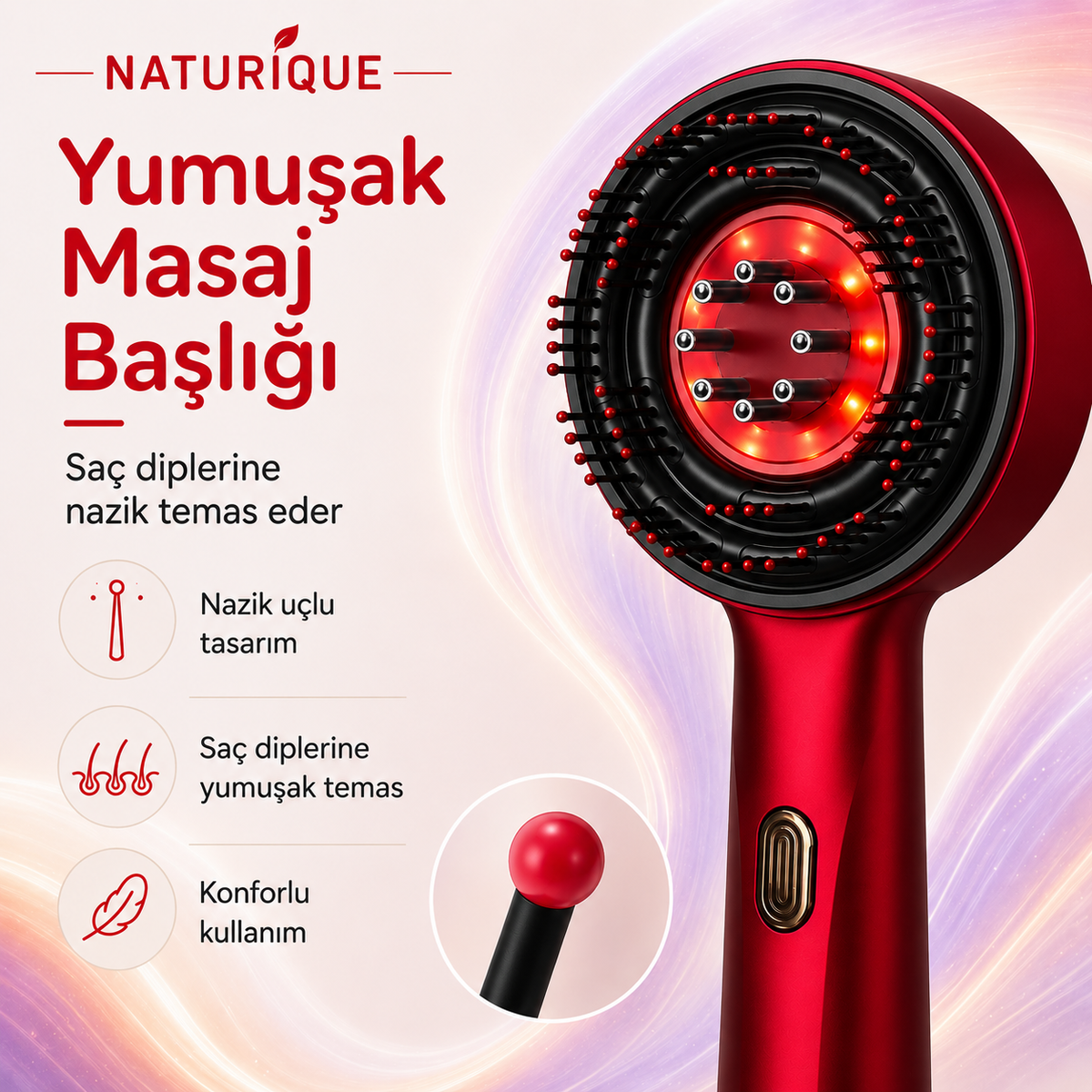 Naturique® LED Işıklı Saç Derisi Masaj Tarağı