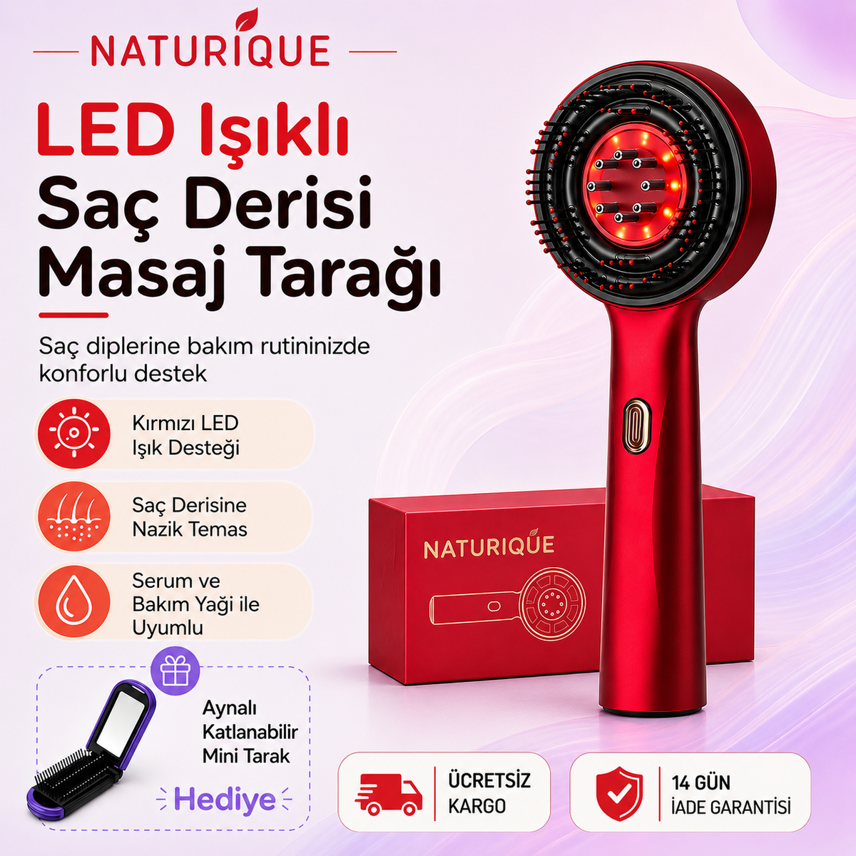 Naturique® LED Işıklı Saç Derisi Masaj Tarağı